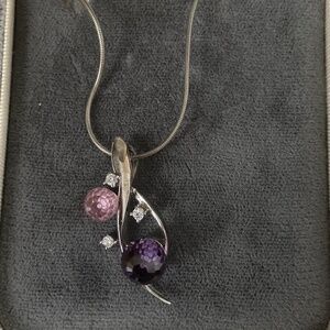 Vintage Sterling Silver Pink and Purple Crystal Necklace
